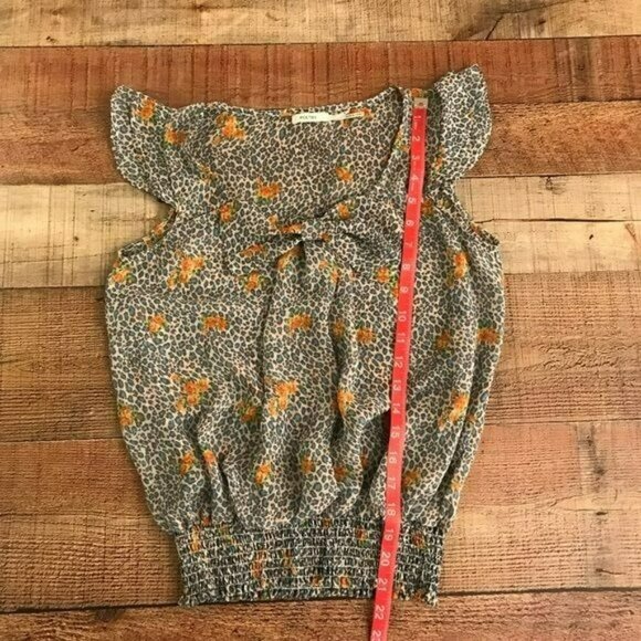 Poetry womens flutter sleeve floral and cheetah print ruched stomach detail top - Picture 6 of 6